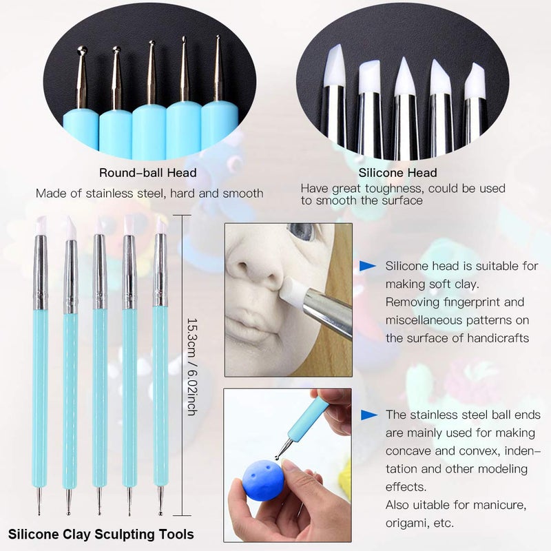 Glarks 21Pcs Carving Modeling Clay Sculpting Tool Set Including Pottery Sculpture Tool, Silicone Tip Pen, Dual-End Dotting Clay Tool, Scraper, Tweezers, Ruler, Acrylic Clay Roller, Acrylic Sheet - Image 2
